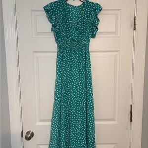SHEIN Teal Leaf Print Maxi Dress